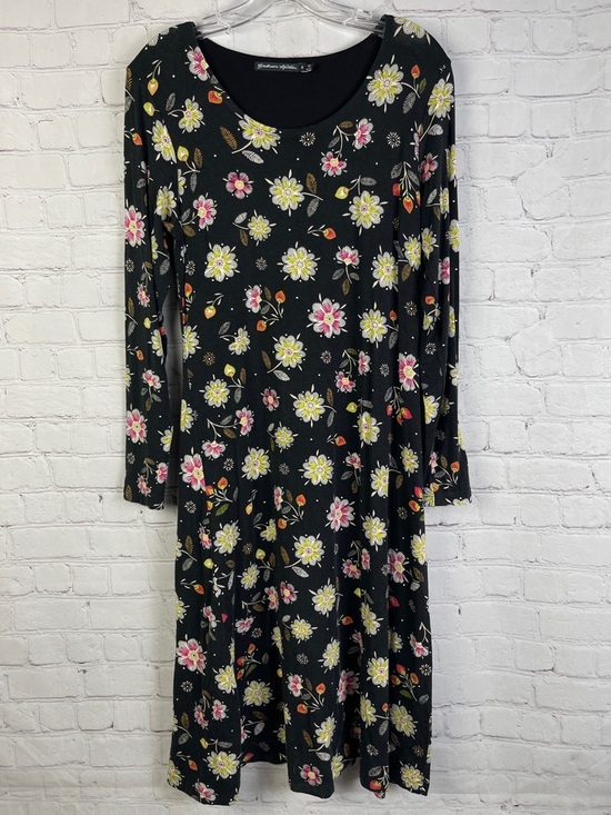 Gudrun Sjoden Dresses & Skirts - GUDRUN SJODEN black floral long sleeve boat neck lightweight flowy dress, size S